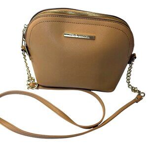Steve Madden Tan Saffiano Dome Crossbody Bag With Chain Strap & Gold Accents